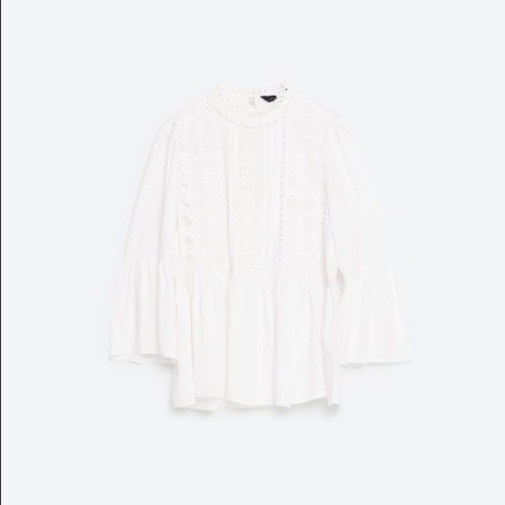 NWT Zara Off White Guipure Lace Bib Front Blouse - Picture 5 of 5